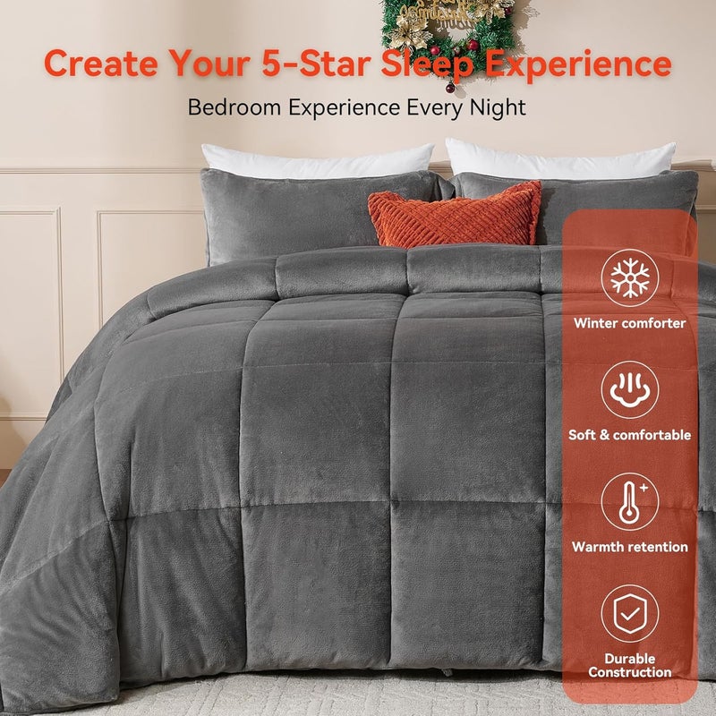 STWIENER Super King Comforter Duvet Insert 120"x98" - Plush Fluffy Heavy Winter Flannel, Extra Large Super King Size Breathable Microfiber with 8 Corner Tabs, All Seasons Warm Bedding (Grey) - Image 5
